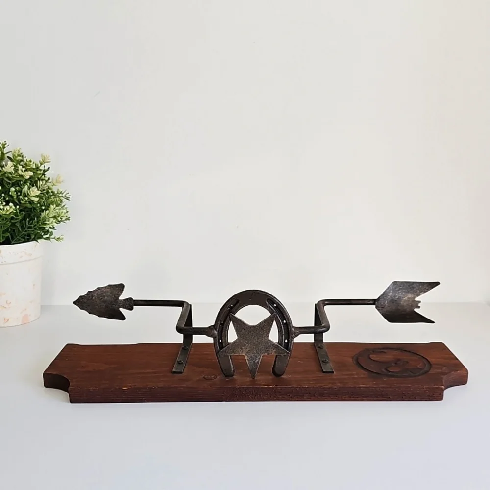 Western Wood & Metal Horseshoe Star Arrow Wall Shelf | Rustic Ranch Decor 18”